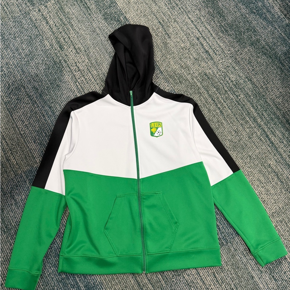 LEON Green and White Zip-Up Jacket